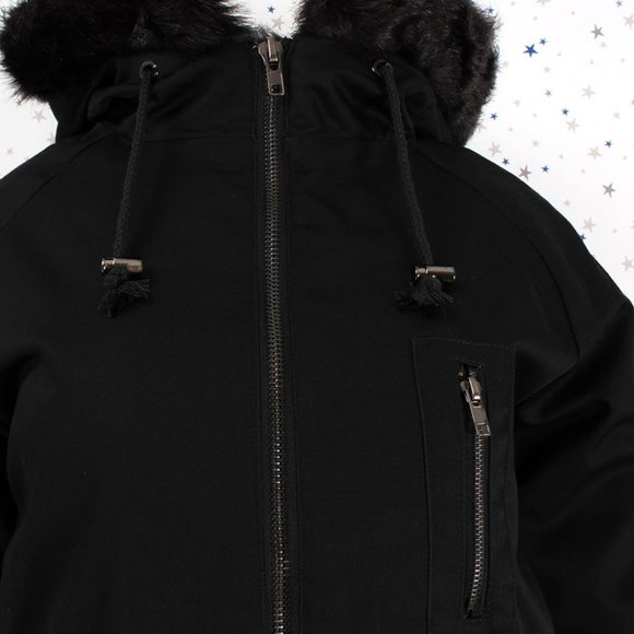 Water Resistant Faux Fur Hooded Jacket Black - Picture 4 of 10